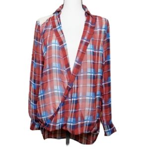 ⭐LAST CHANCE SALE ⭐$5 ⭐IMAGINARY VOYAGE SHEER PLAID TRENDY BLOUSE